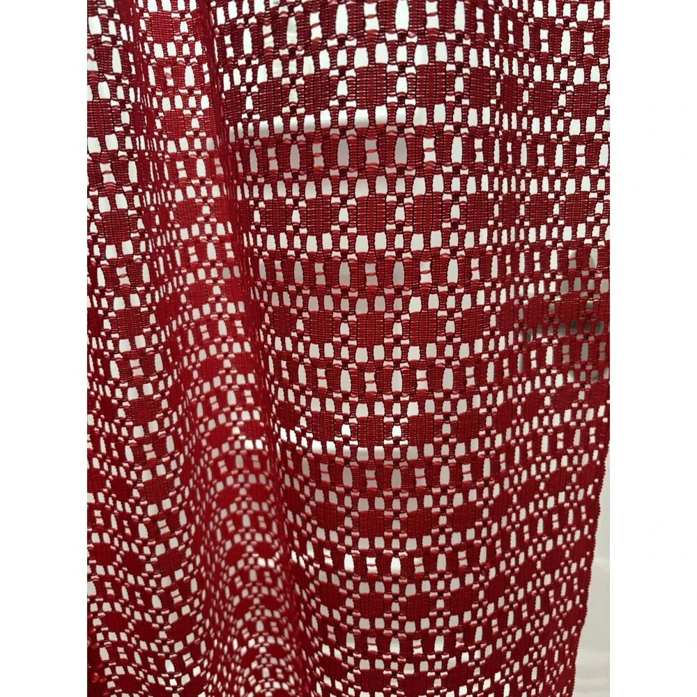 VTG Red Casement Fabric Curtain Drape 1 Panel Solid Red Lace 54” X 72” Bold